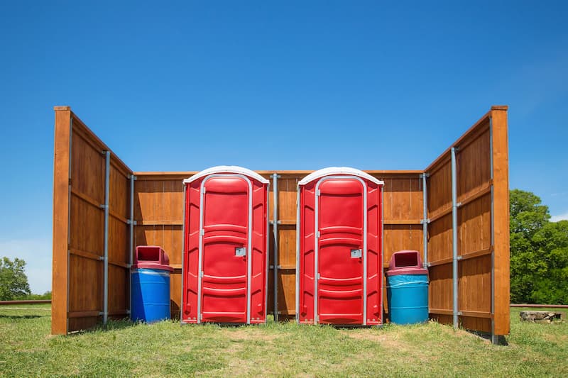 Short-term porta potty units staged for delivery in Cranford, New Jersey